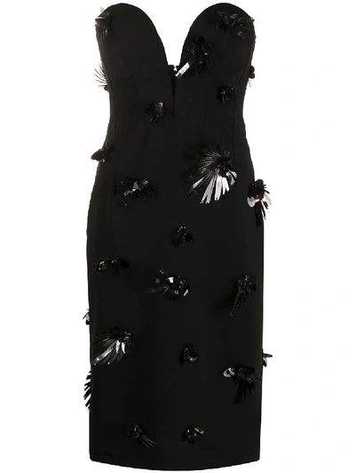 Shop Versace Embroidery Silk Midi Dress In Black