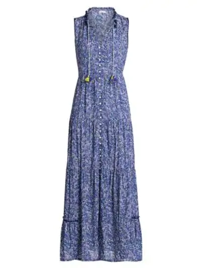 Shop Poupette St Barth Clara Ditsy Floral Maxi Dress In Blue Amary