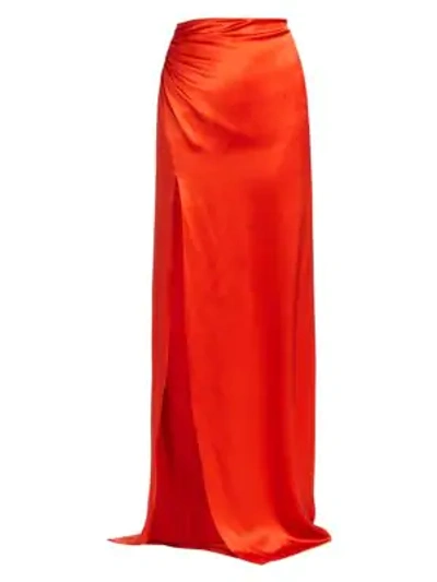 Shop Cinq À Sept Kaitlyn Satin Maxi Skirt In Pomelo Red