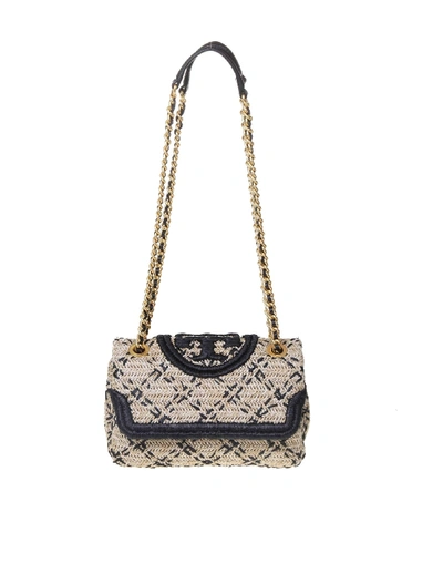 Shop Tory Burch Straw Fleming Small Shoulder Bag In Natural