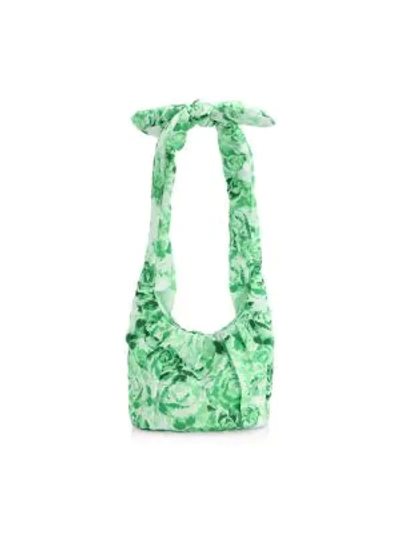 Shop Ganni Padded Floral Hobo Bag In Island Green