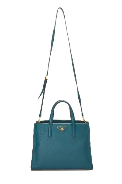 Pre-owned Prada Teal Blue Saffiano Tote