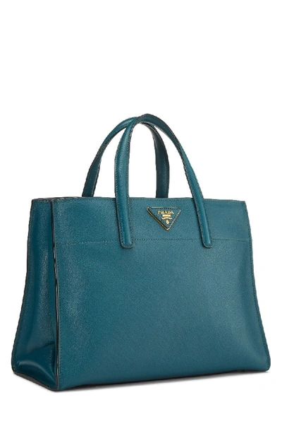 Pre-owned Prada Teal Blue Saffiano Tote