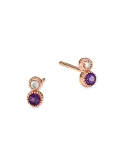 Shop My Story The Jennifer 14k Rose Gold, Diamond & Amethyst Stud Earrings