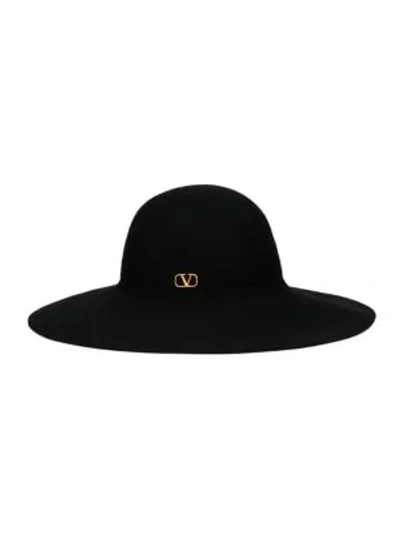 Shop Valentino Women's Large Logo Brim Fur Hat In Black