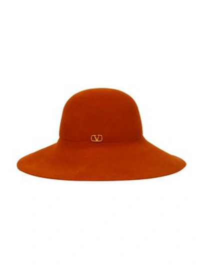 Shop Valentino Large Logo Brim Felted Hat In Tan