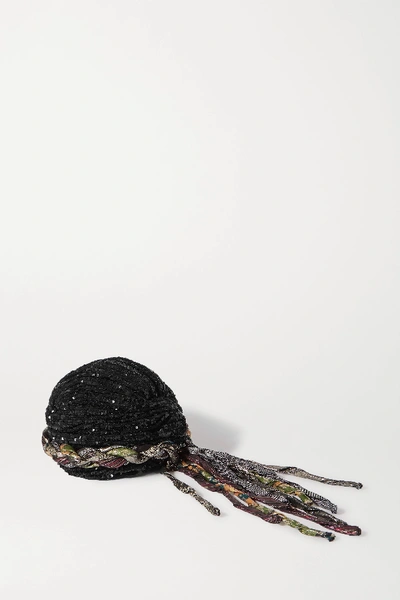 Shop Saint Laurent Braided Sequined Stretch-crepe And Lamé Turban In Black