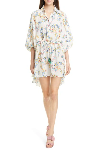 Shop All Things Mochi Malaya Floral Print Silk Shirtdress In White Floral