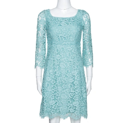 Pre-owned Dolce & Gabbana Mint Green Lace Scalloped Hem Sheath Dress S