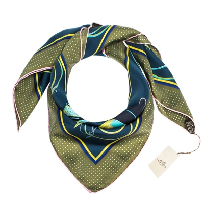 Pre-owned Hermes Navy Blue & Olive Transformation Cars Silk Twill Square Scarf