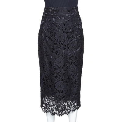 Pre-owned Dolce & Gabbana Black Floral Lace Pencil Skirt M