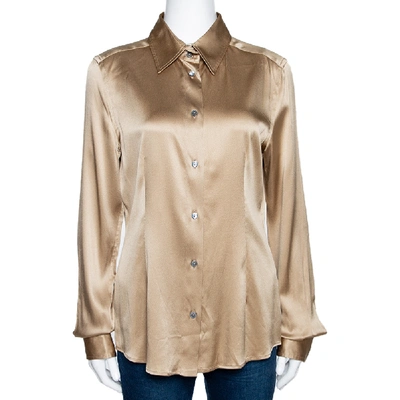 Pre-owned Dolce & Gabbana Beige Stretch Silk Satin Long Sleeve Shirt L