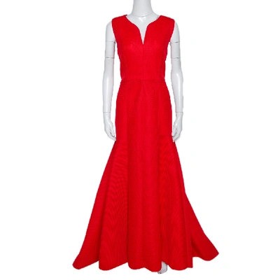 Pre-owned Ch Carolina Herrera Red Tricot Mesh Sleeveless Gown L