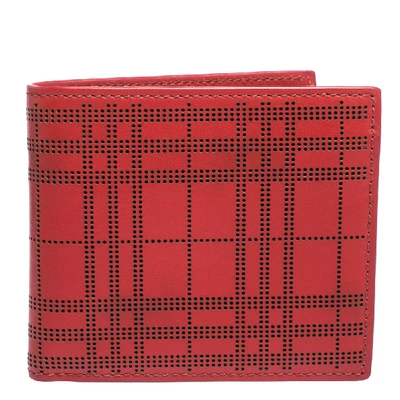 Pre-owned Burberry Red Perforated Leather Bill Bifold Wallet