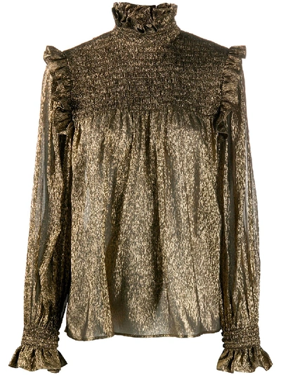 Shop Saint Laurent Printed Silk Top In Gold