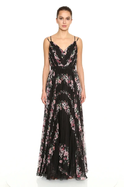 Shop Marchesa Notte Pleated Printed Chiffon Gown