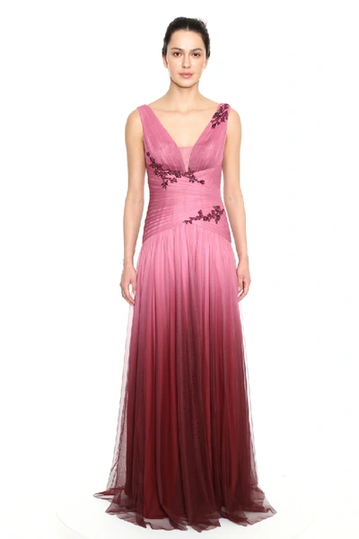 Shop Marchesa Notte Sleeveless Draped Ombre Tulle Gown