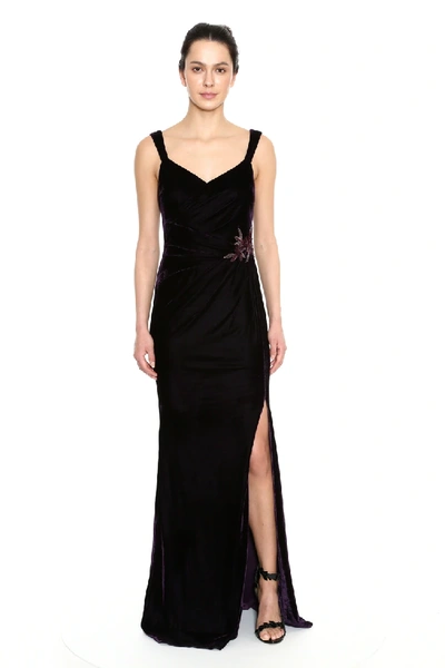 Shop Marchesa Notte Sleeveless Stretch Velvet Evening Gown