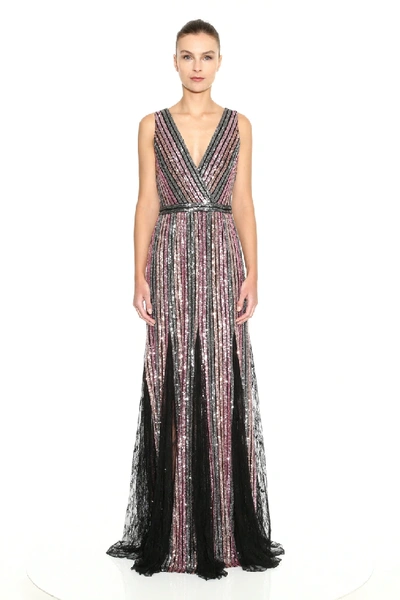 Shop Marchesa Notte Sleeveless Striped Sequin Gown