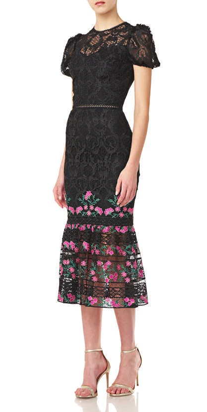 ml monique lhuillier floral lace midi dress