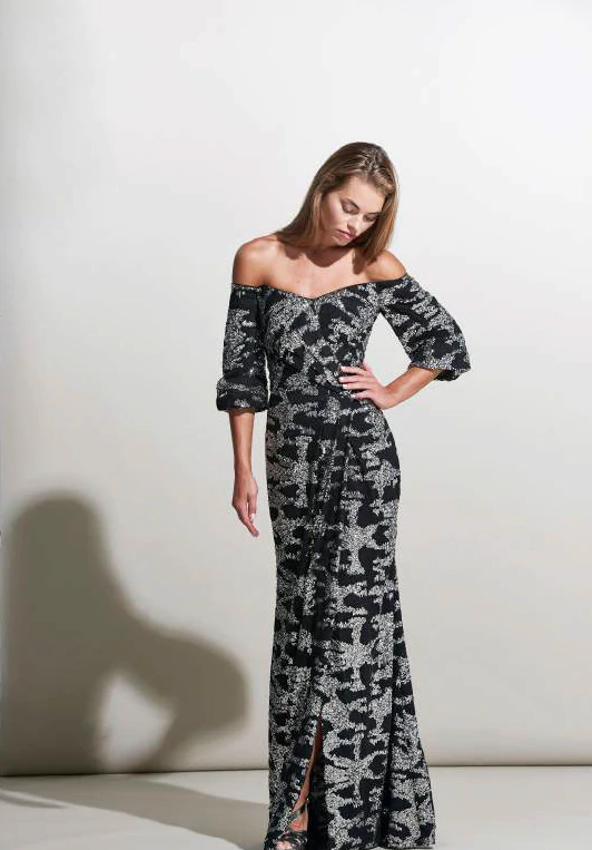 black embellished evening gown