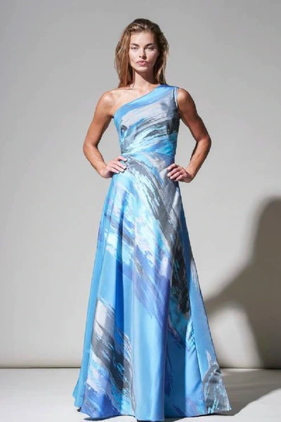 Shop Rene Ruiz One Shoulder Blue Print Evening Gown