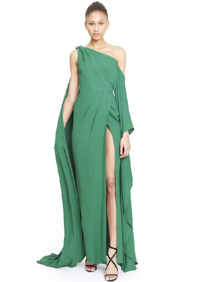 Shop Zuhair Murad Asymmetrical One Shoulder Draped Gown In Verdant Green