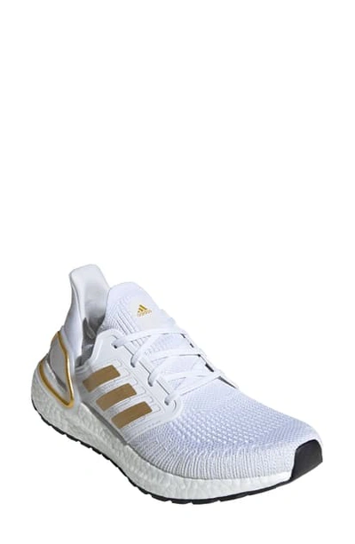Shop Adidas Originals Ultraboost 20 Running Shoe In White/ Gold/ Core Black