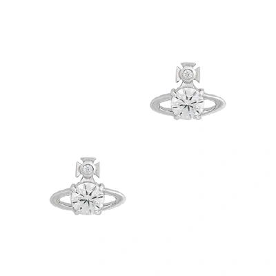 Shop Vivienne Westwood Reina Crystal-embellished Stud Earrings In Silver