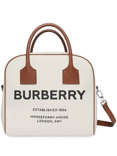 Shop Burberry Medium Horseferry Print Cube Bag In White