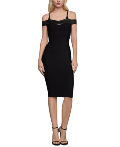 Shop Bcbgmaxazria Sequin-trim Cold-shoulder Bodycon Dress In Black
