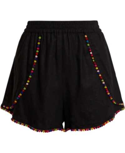 Shop Bcbgeneration Pom-pom Trim Woven Shorts In Black