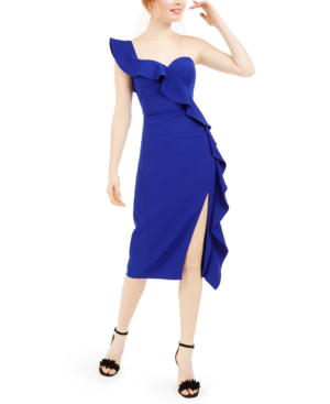 ruffle one shoulder midi dress