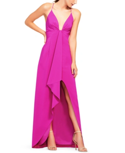 Shop Aidan Mattox Aidan By  Cascade-ruffle High-low Gown In Lipstick Pink