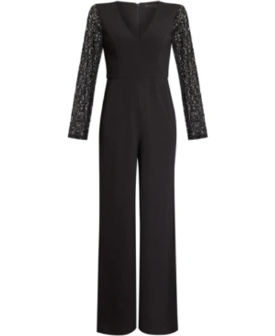 Shop Bcbgmaxazria Lace-sleeve Jumpsuit In Black