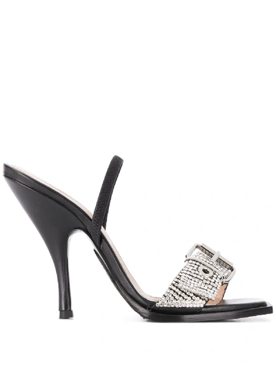 Shop Ermanno Scervino Crystal Embellished Buckle Sandals In Black