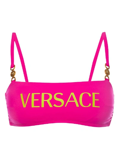 Shop Versace Bright Pink Logo Bikini Top