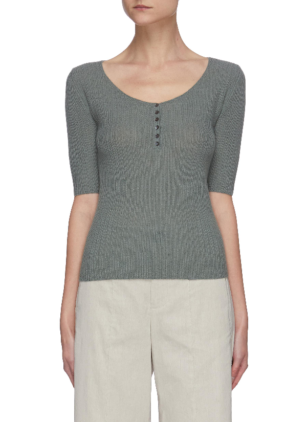 Vince Scoop Neck Rib Knit Cashmere Henley Top In Horizon ModeSens