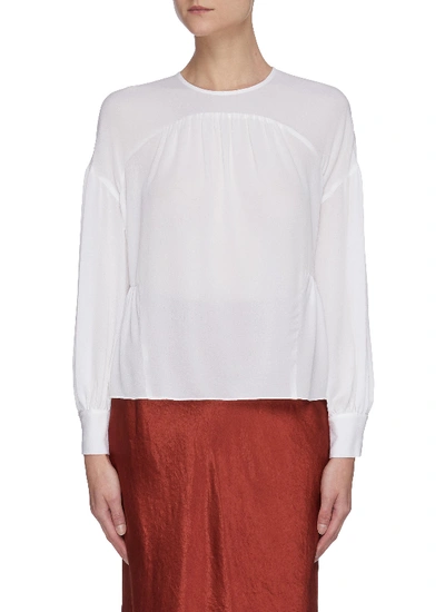 Shop Vince Shirred Panelled Silk Blouse In White