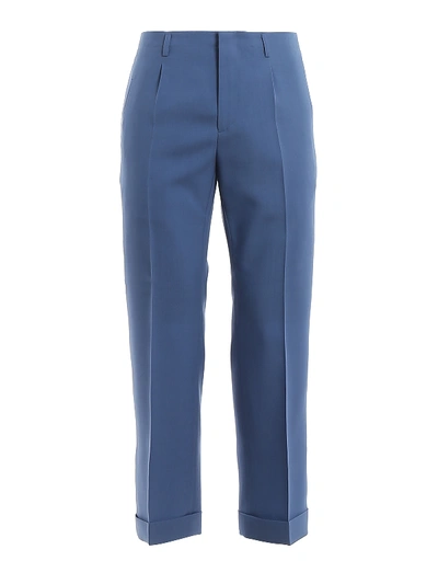 Shop Givenchy Lightweight Wool  Trousers With Turn-ups In Blue