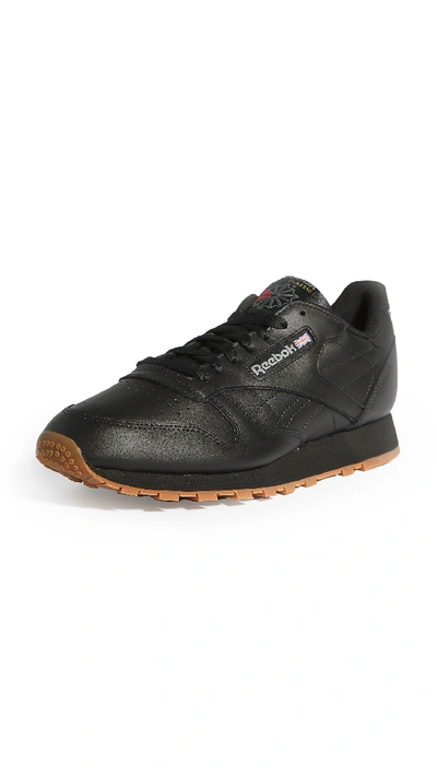 Reebok Black Leather Classic Sneakers In Black/gum | ModeSens