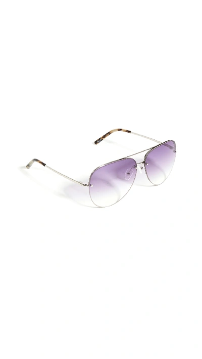 Shop Linda Farrow Luxe Matthew Williamson X Linda Farrow Clover Sunglasses In Silver/taupe/grey/violet Grad