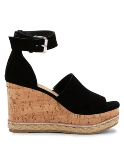 Shop Dolce Vita Otto Suede Ankle-strap Platform Wedge Sandals In Black