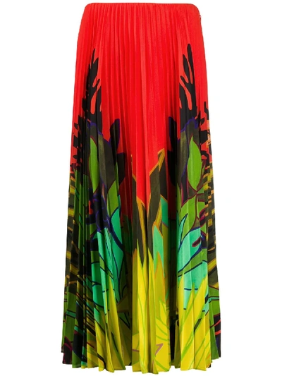 Valentino Mirrored Monkeys Forest Pleated Skirt In Red
