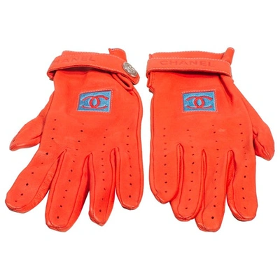 Pre-owned Chanel Red Leather Gloves