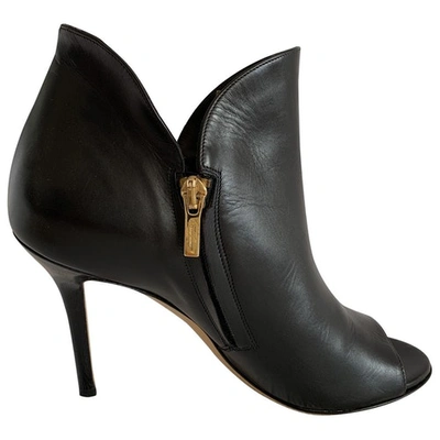 Pre-owned Ferragamo Leather Open Toe Boots In Black