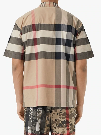 Shop Burberry Panelled Check Short-sleeve Shirt In Neutrals