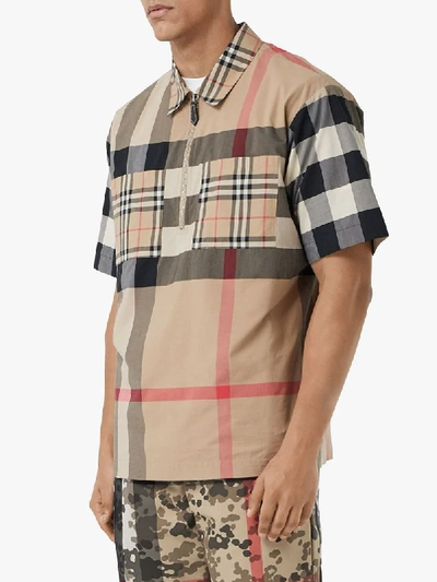 Shop Burberry Panelled Check Short-sleeve Shirt In Neutrals