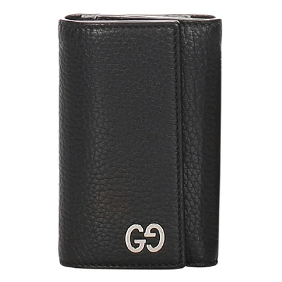 Pre-owned Gucci Black Leather Gg Key Holder