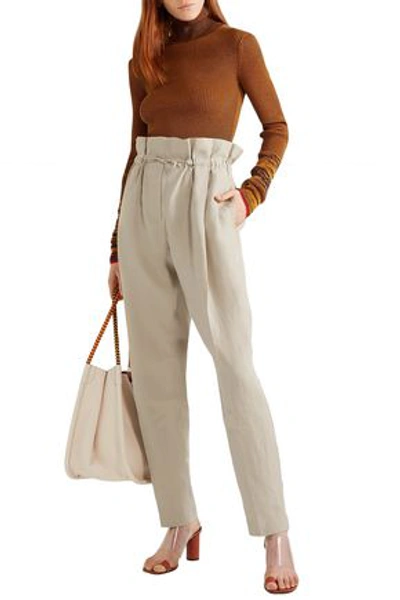 Shop Acne Studios Paoli Gathered Linen Tapered Pants In Ecru